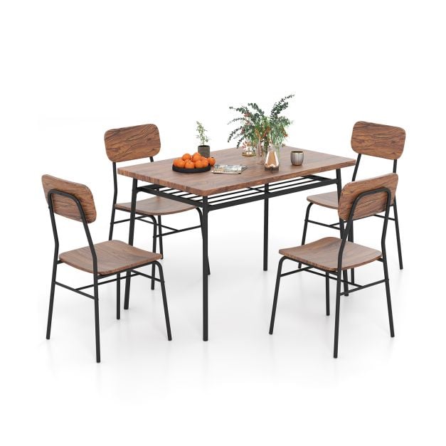 Dining Table Set for 2/4 with Metal Frame and Storage Rack-Coffee-Size 2