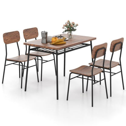 Dining Table Set for 2/4 with Metal Frame and Storage Rack-Coffee-Size 2