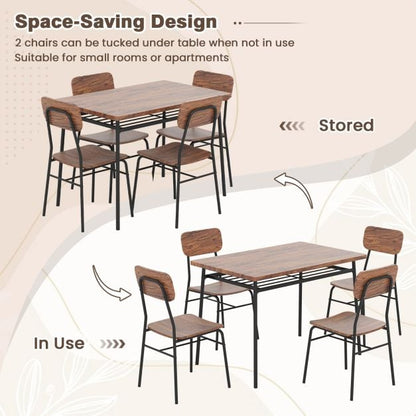 Dining Table Set for 2/4 with Metal Frame and Storage Rack-Coffee-Size 2
