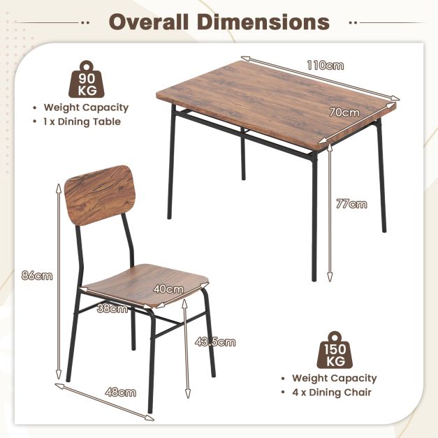 Dining Table Set for 2/4 with Metal Frame and Storage Rack-Coffee-Size 2