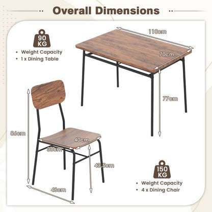Dining Table Set for 2/4 with Metal Frame and Storage Rack-Coffee-Size 2
