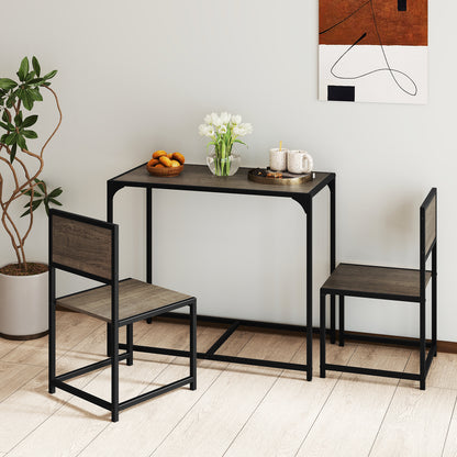 3 Piece Dining Table Set with Metal Frame and Low Back-Grey