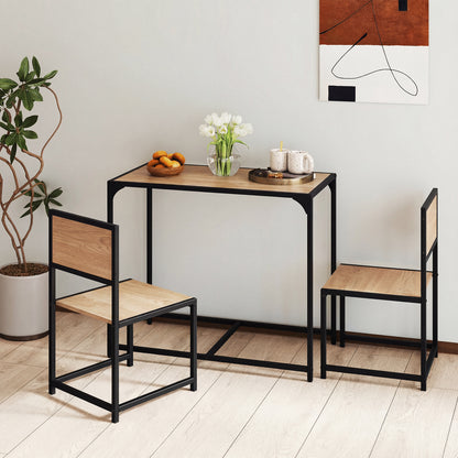 3 Piece Dining Table Set with Metal Frame and Low Back-Natural
