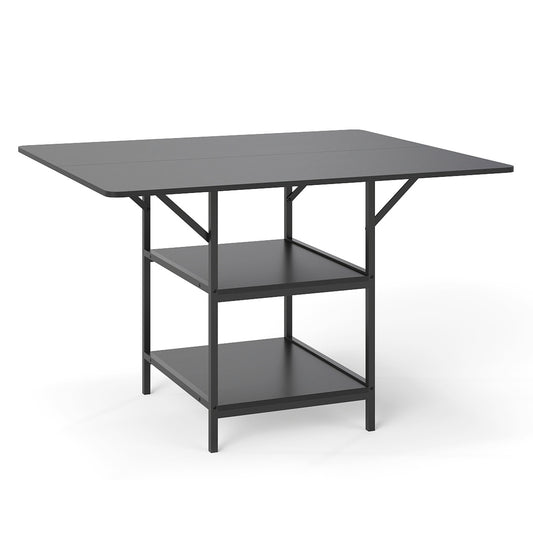 Dining Table for 4-6 Rectangular Dining Table with 2 Open Storage Shelves-Black