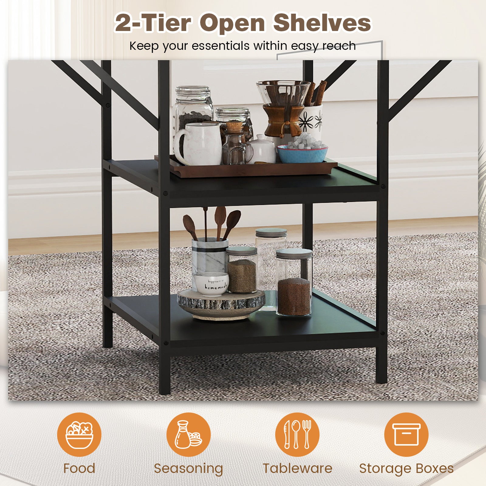 Dining Table for 4-6 Rectangular Dining Table with 2 Open Storage Shelves-Black