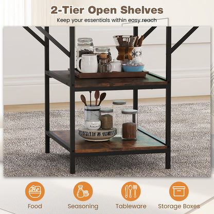 Dining Table for 4-6 Rectangular Dining Table with 2 Open Storage Shelves-Brown