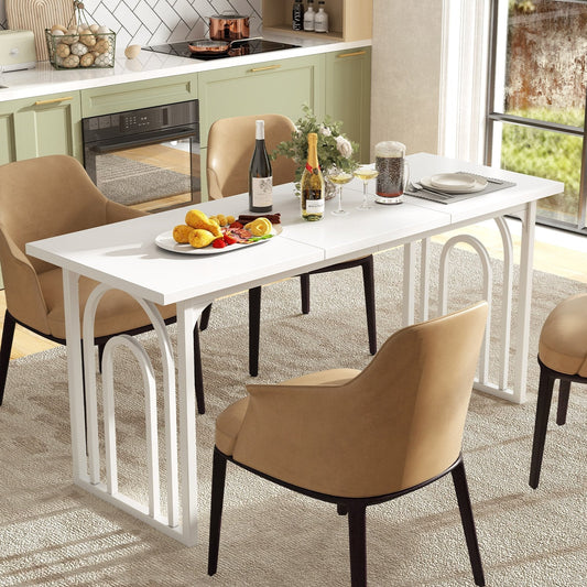 Dining Table with Heavy Duty Metal Legs for 6-8 People-White