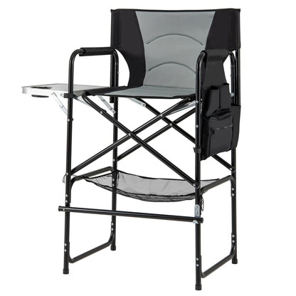 Directors Chair Folding Makeup Artist Chair with Foldable Side Table-Grey