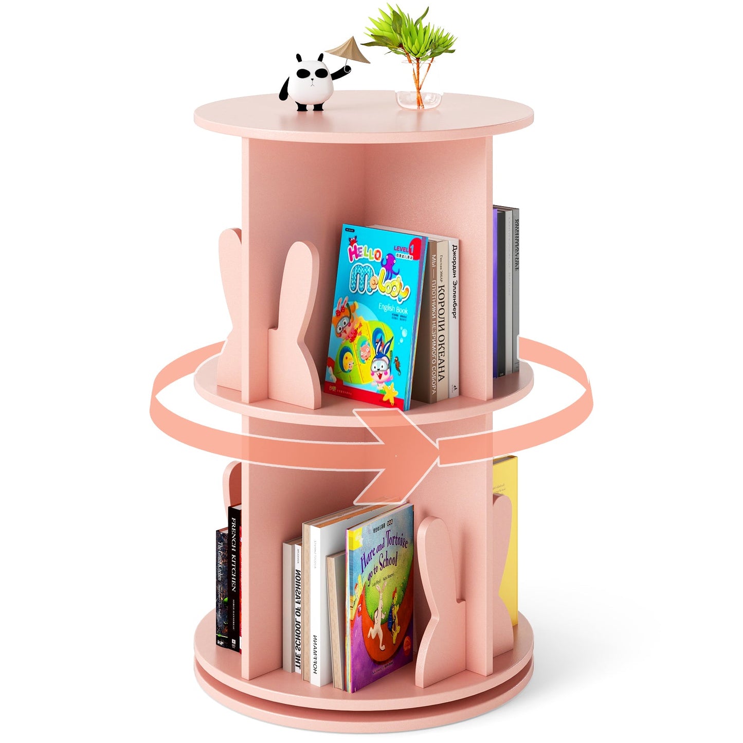 2 Tier Freestanding 360¬∞ Revolving Display Storage Rack with Bunny Baffles-Pink