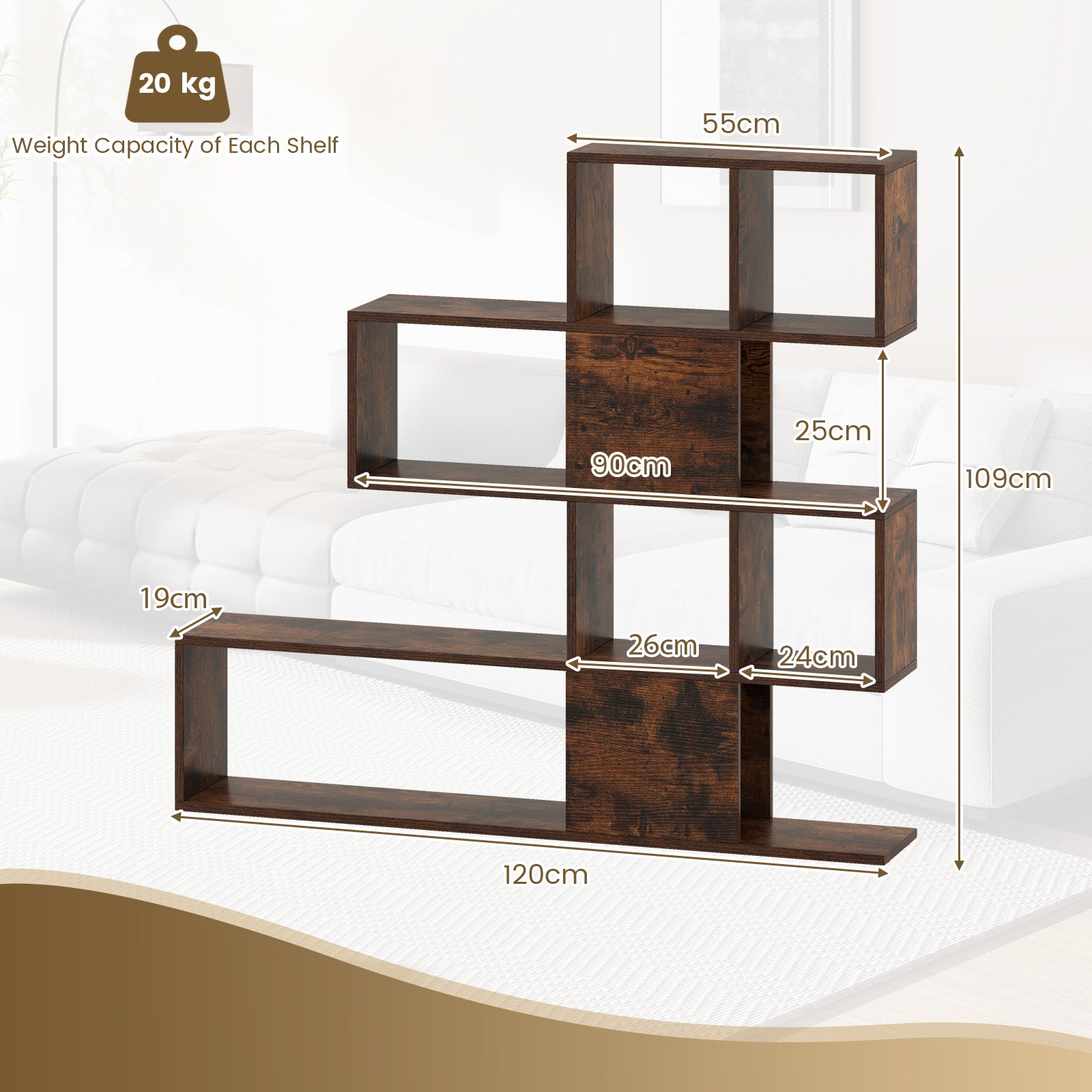 5-Tier Display and Storage Bookshelf for Home and Office-Rustic Brown