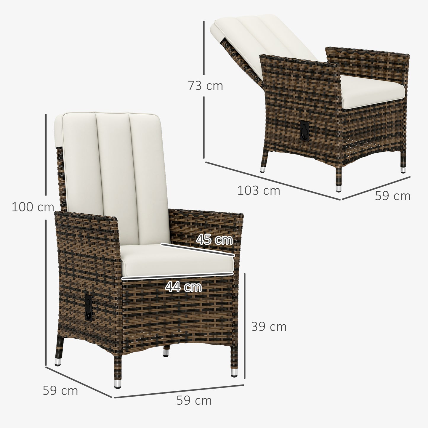 Outsunny 105√Ç¬∞-150√Ç¬∞ Fotel rattanowy rozkładany - kremowy