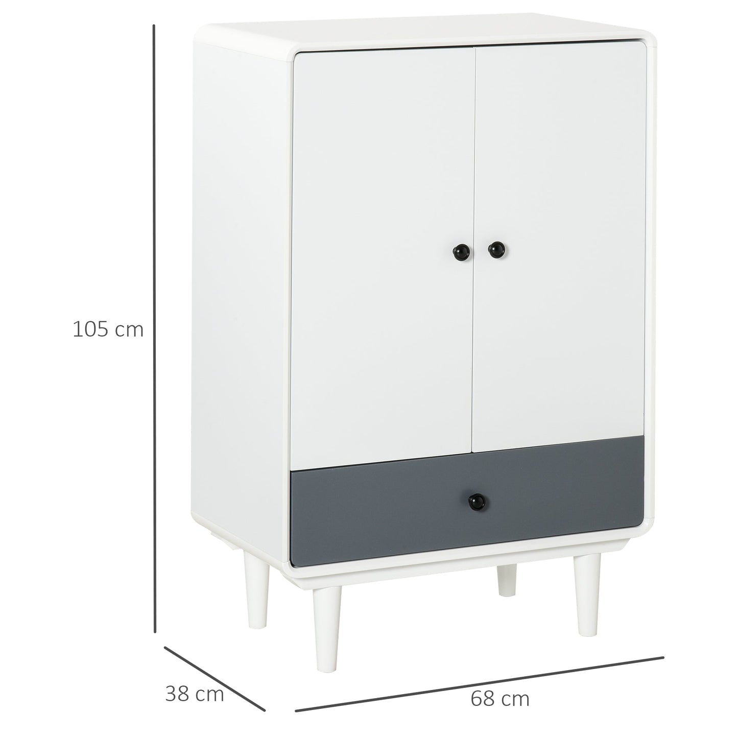 HOMCOM Modern Cabinet Storage, with Doors & Drawer, for Bedroom, Living Room Ð White & Grey