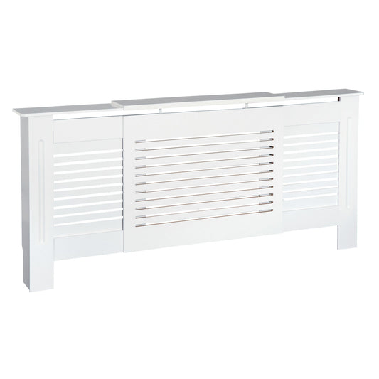 HOMCOM MDF Rozsuwana osłona grzejnika Szafka półkowa Domowe biuro Projekt listew Biały 139-208,5L x 20,5W x 82,5H cm