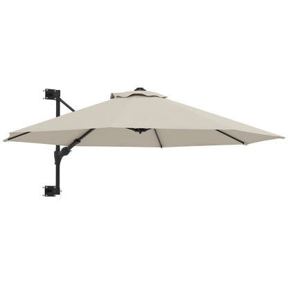 Outsunny Wall Mounted Umbrella with Vent, Garden Patio Parasol Umbrella Sun Shade Canopy, Beige