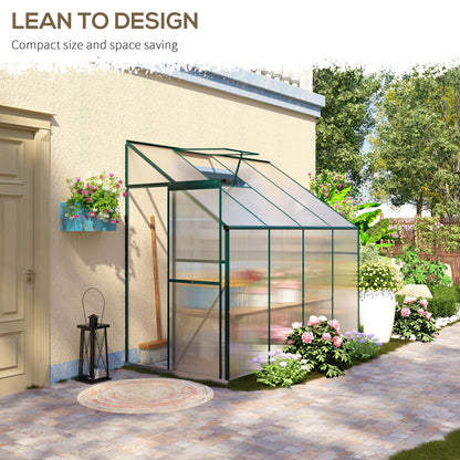 Outsunny 8 X 4ft Walk-In Lean to Greenhouse Garden Heavy Duty Aluminium Polycarbonate with Roof Vent for Plants Herbs Vegetables, Green