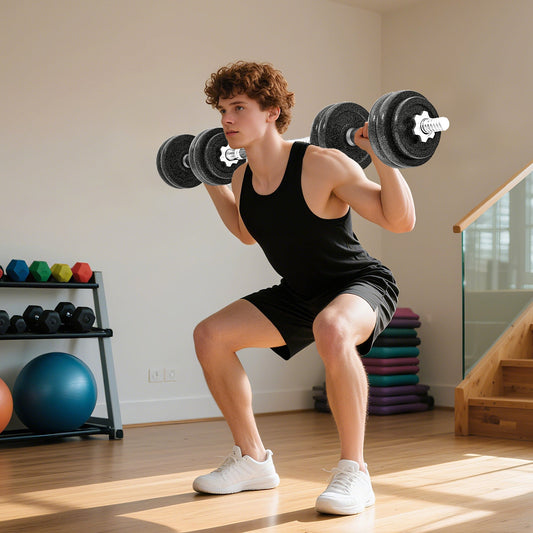 SPORTNOW 2-in-1 Adjustable Dumbbells Set, 30kg Cast Iron Weights Dumbbells Set with Non-Slip Grip for Strength Training, Weight Lifting, Bodybuilding, Home Gym Workout Equipment for Men & Women