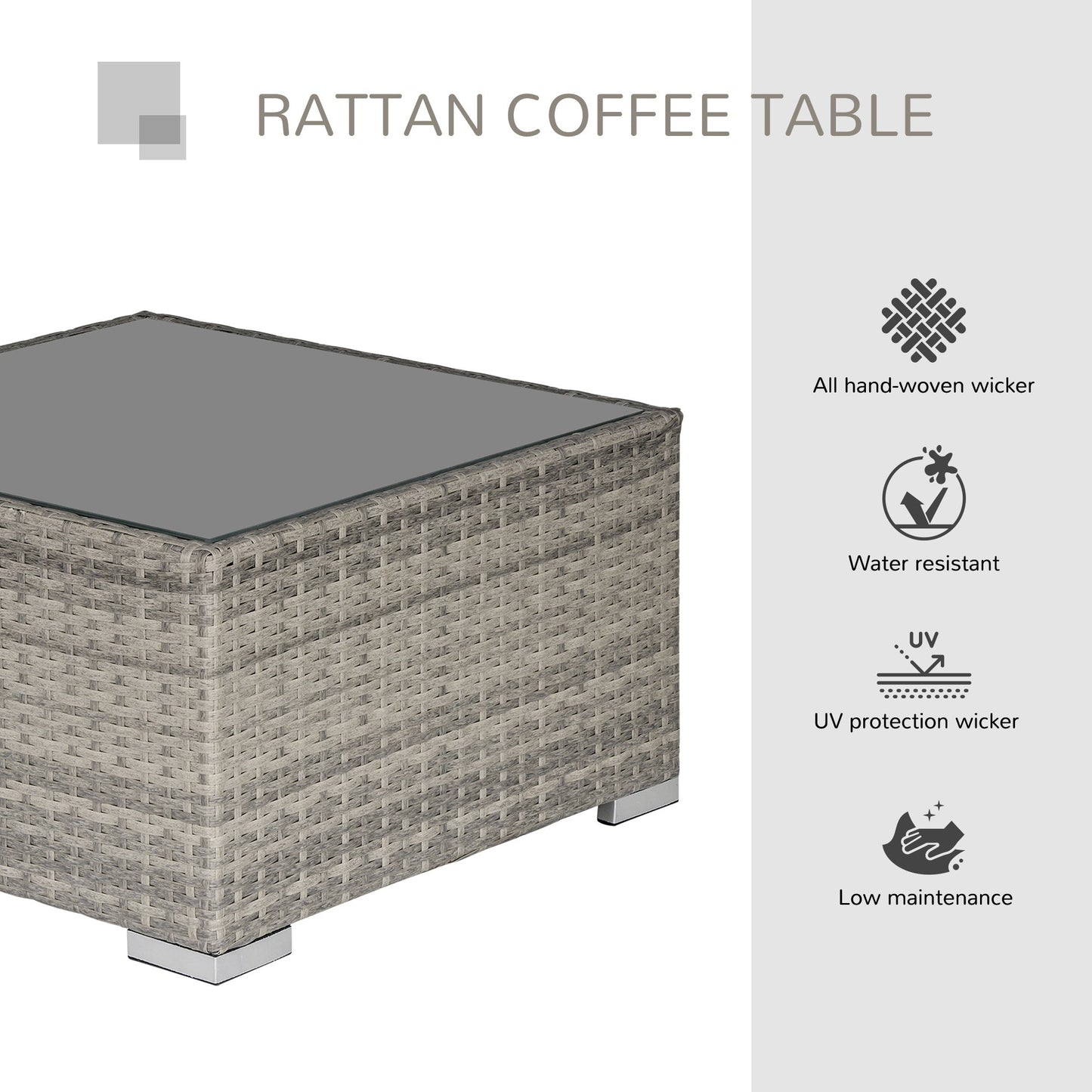 Outsunny Rattan Wicker Patio Coffee Table Ready to Use Outdoor Furniture Suitable for Garden Backyard Grey