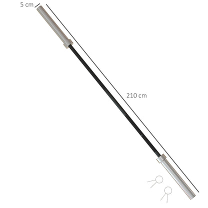 SPORTNOW 210cm Olympic Barbell Bar for 5cm Weight Plates, with Spring Clips, 19kg