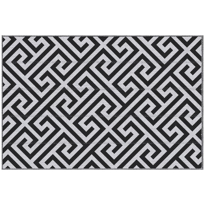 Outsunny 121 x 182 cm(4x6ft) Outdoor Patio Rug Reversible Mat Plastic Straw Rug Portable RV Camping Mat for Garden Deck Picnic Indoor, Black & White