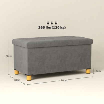 HOMCOM Velvet Upholstered Foldable Ottoman Footrest, Storage Ottoman Bench with Wood Legs for Living Room, Grey