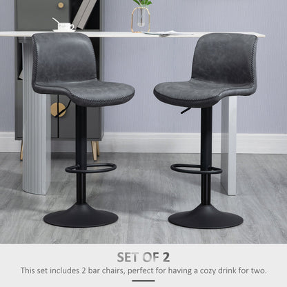 HOMCOM Bar Stools Set of 2, PU Leather Barstools with Backrest and Footrest for Kitchen, Counter, Breakfast Bar, Dark Grey