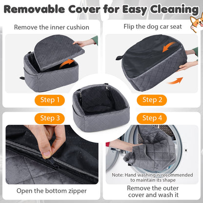 Dog Car Seat for Small Medium Pets with Safety Straps and Side Storage Pockets-Grey