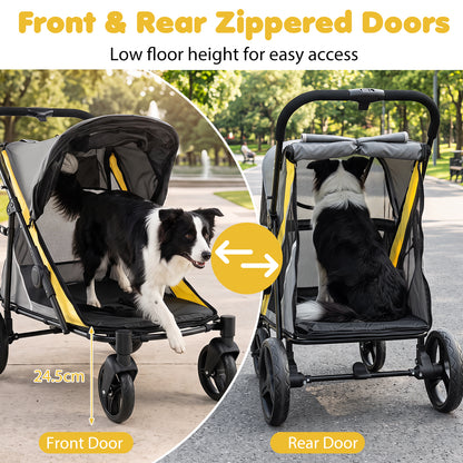 Dog Stroller for Large Dogs with One-Step Brake & Mesh Windows and Storage Bag-Yellow