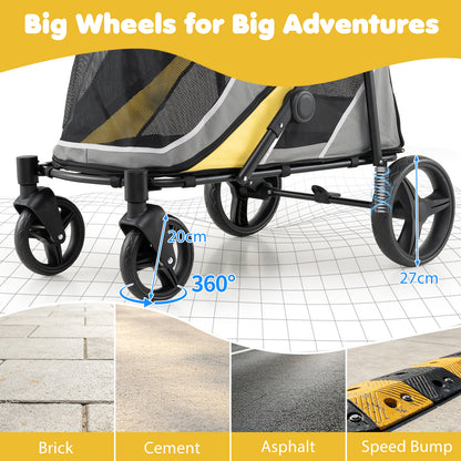 Dog Stroller for Large Dogs with One-Step Brake & Mesh Windows and Storage Bag-Yellow