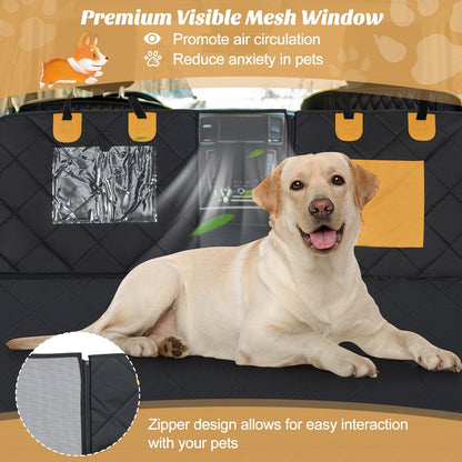 Waterproof Dog Car Seat Cover for Back Seat with Mesh Windows-Black