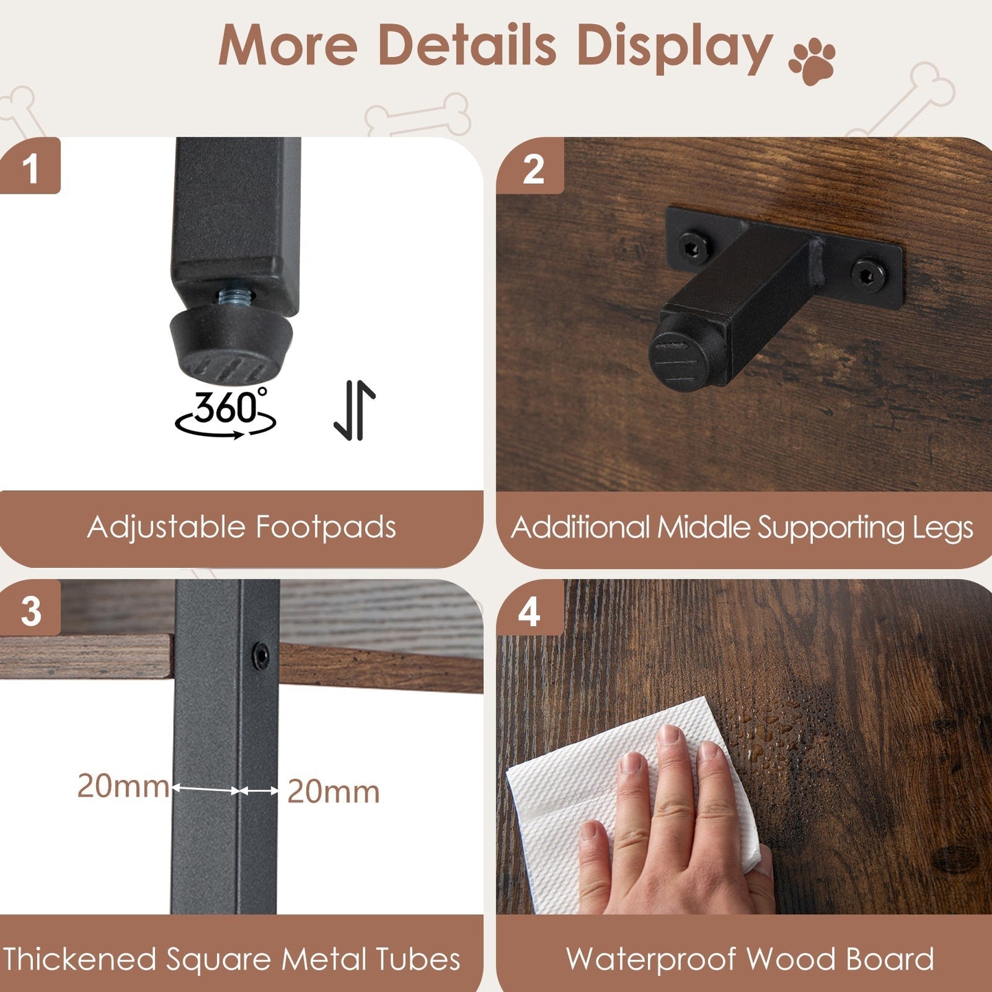 Dog Crate Furniture with Storage Shelves and Double Doors for Small Medium Dogs-Brown