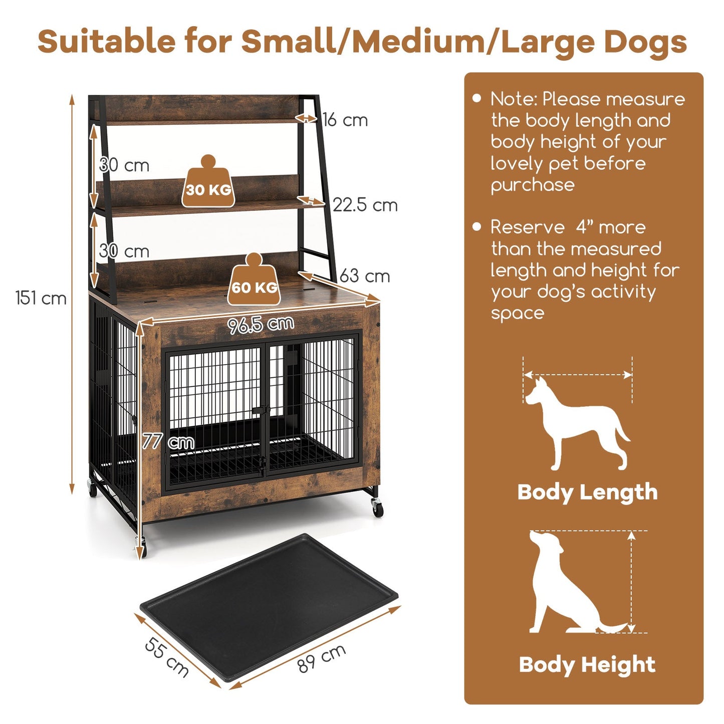 Dog Crate Furniture with 3 Lockable Doors and Flip-up Top-Coffee