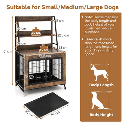 Dog Crate Furniture with 3 Lockable Doors and Flip-up Top-Coffee