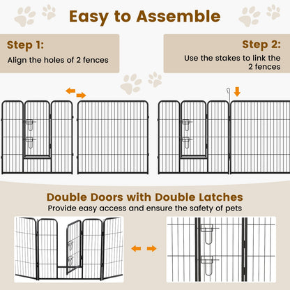 16 Panel 80cm Height Pen Fence with Lock and Large Door-Black