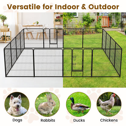 16 Panel 80cm Height Pen Fence with Lock and Large Door-Black