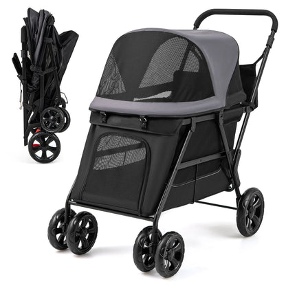 Dog Stroller Wagon with Dual Entry for Medium Small Senior Elderly Dogs-Black &amp; Grey