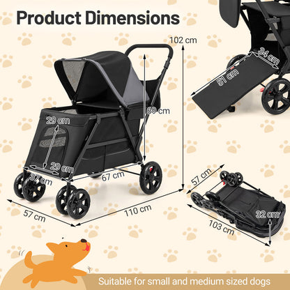 Dog Stroller Wagon with Dual Entry for Medium Small Senior Elderly Dogs-Black &amp; Grey