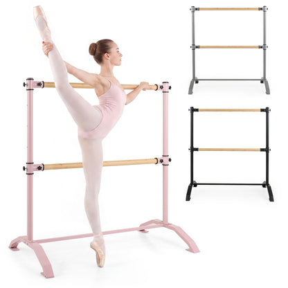 Double-Bar Ballet Barre with 3-Level Height Adjustable Bar Freestanding Balance Ballet Barre-Pink