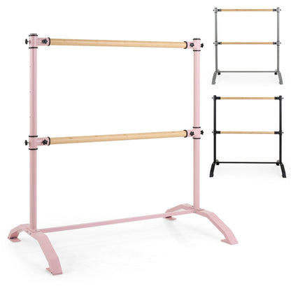 Double-Bar Ballet Barre with 3-Level Height Adjustable Bar Freestanding Balance Ballet Barre-Pink