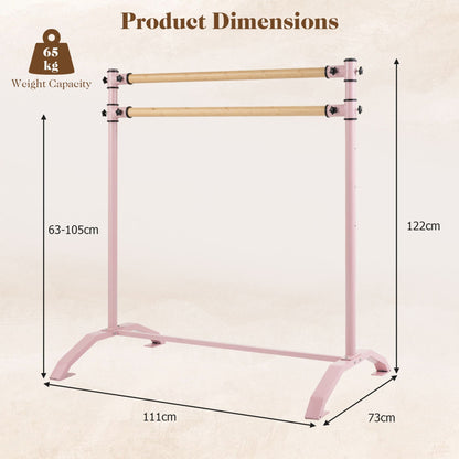 Double-Bar Ballet Barre with 3-Level Height Adjustable Bar Freestanding Balance Ballet Barre-Pink