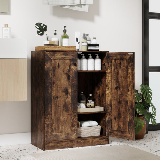Double Door Storage Cabinet Wooden Sideboard Freestanding Kitchen Cupboard with Doors-Rustic Brown