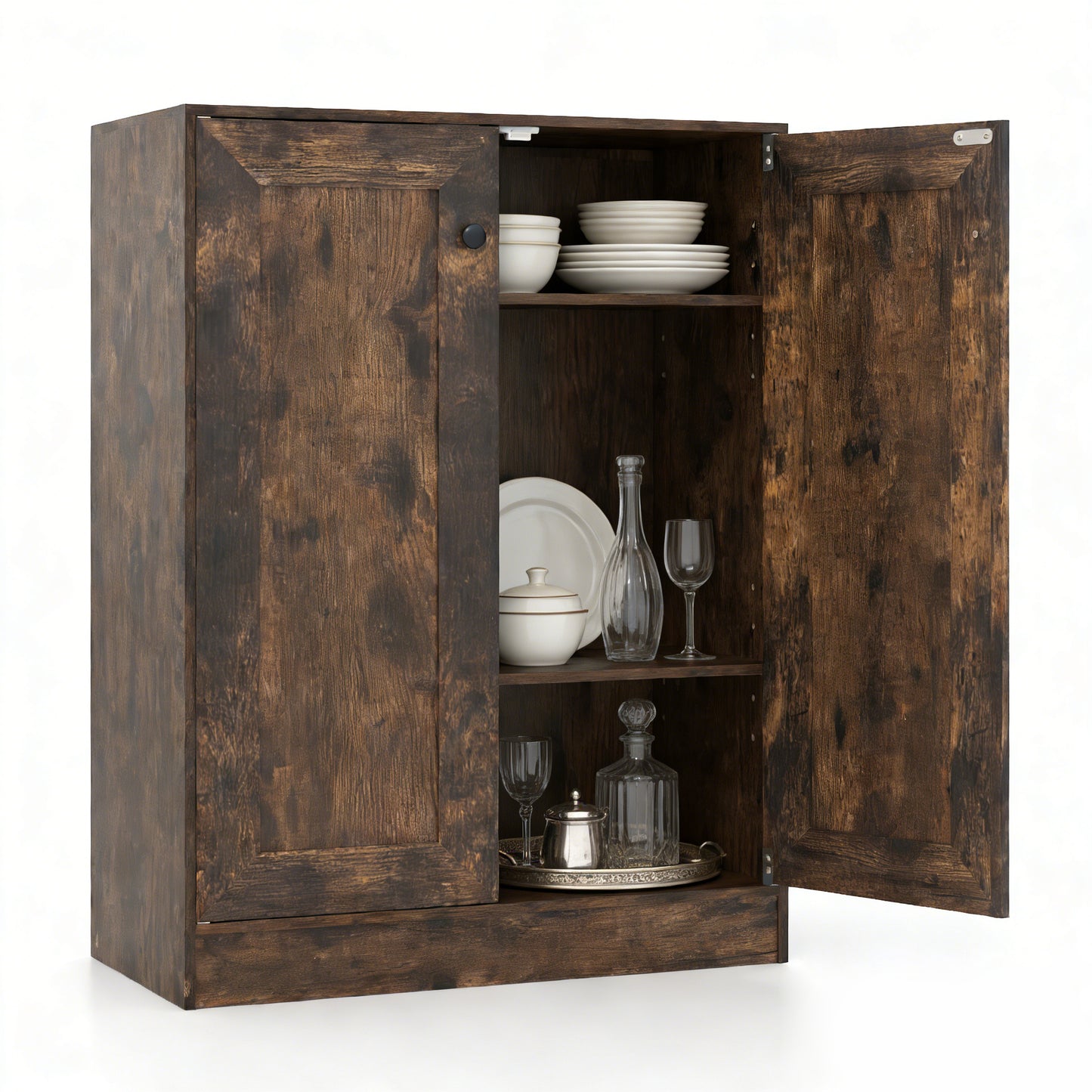 Double Door Storage Cabinet Wooden Sideboard Freestanding Kitchen Cupboard with Doors-Rustic Brown