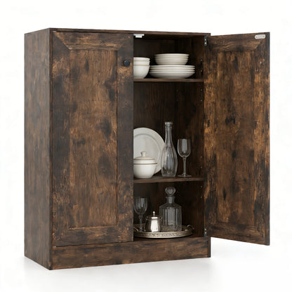 Double Door Storage Cabinet Wooden Sideboard Freestanding Kitchen Cupboard with Doors-Rustic Brown