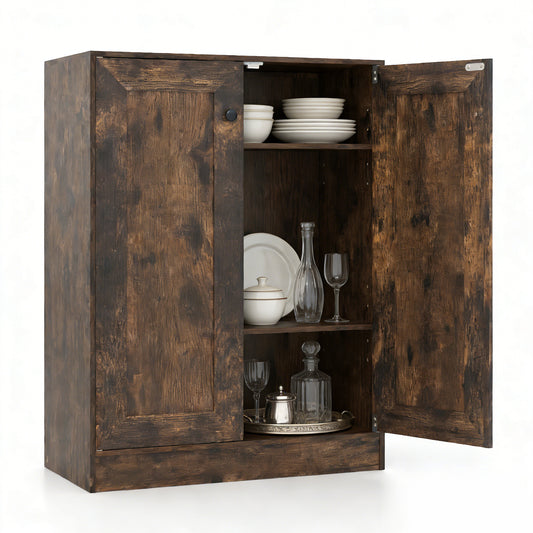 Double Door Storage Cabinet Wooden Sideboard Freestanding Kitchen Cupboard with Doors-Rustic Brown