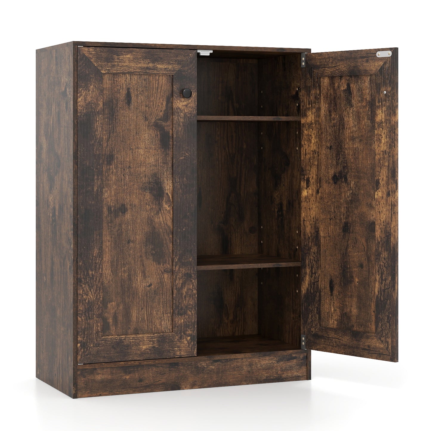 Double Door Storage Cabinet Wooden Sideboard Freestanding Kitchen Cupboard with Doors-Rustic Brown