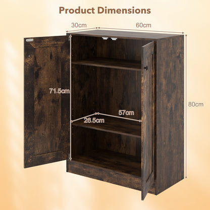 Double Door Storage Cabinet Wooden Sideboard Freestanding Kitchen Cupboard with Doors-Rustic Brown