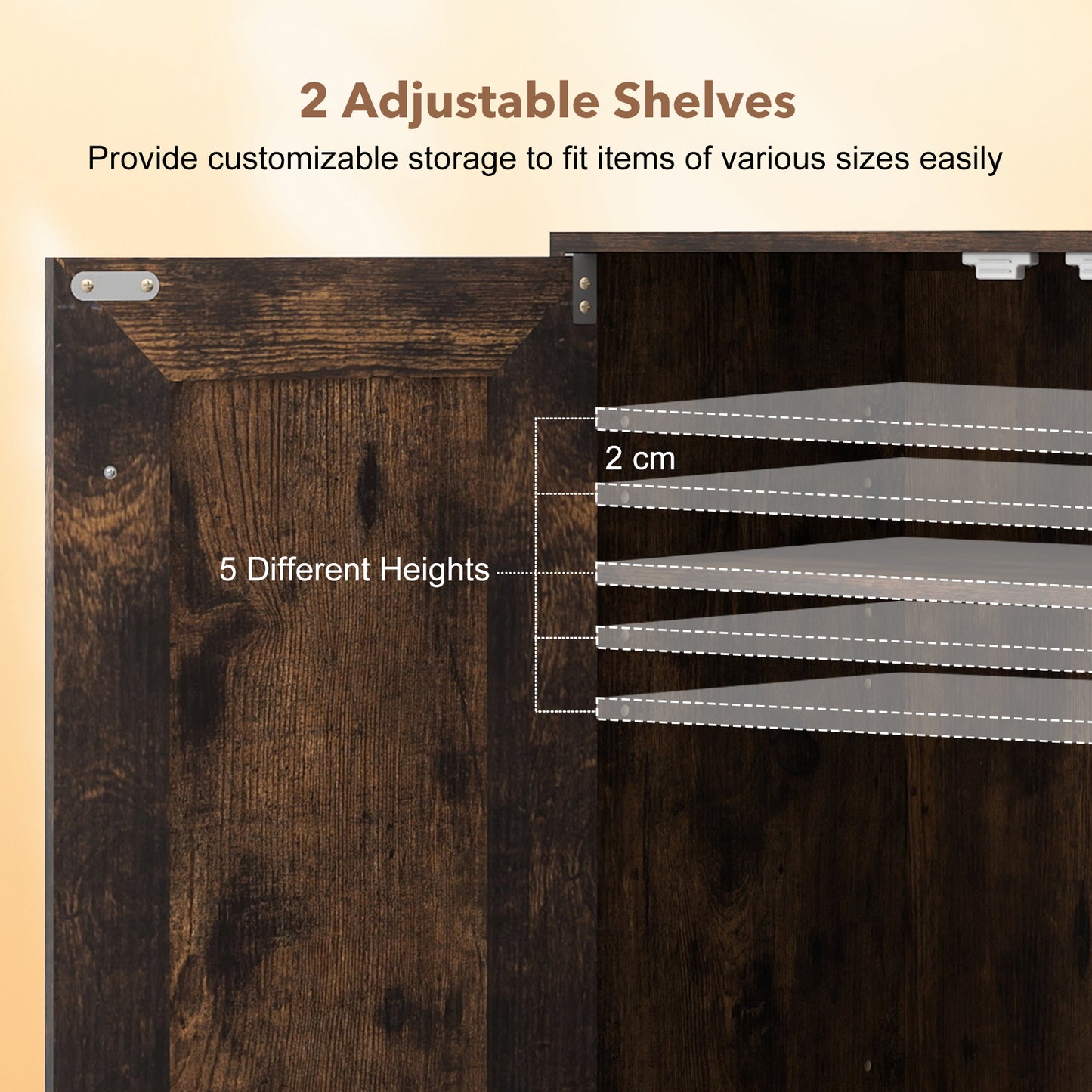 Double Door Storage Cabinet Wooden Sideboard Freestanding Kitchen Cupboard with Doors-Rustic Brown