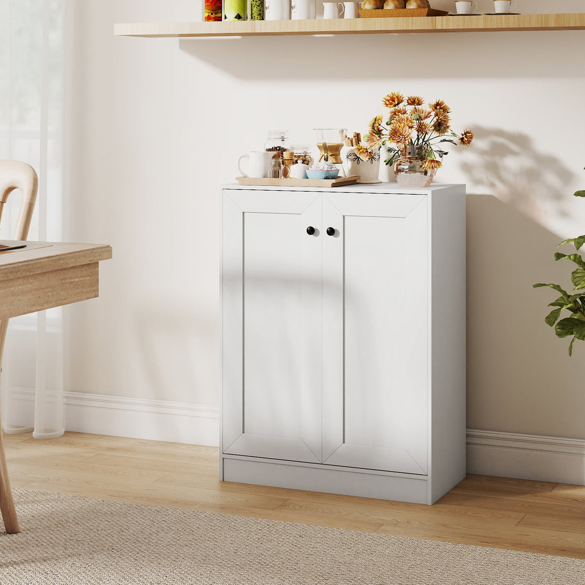 Double Door Storage Cabinet Wooden Sideboard Freestanding Kitchen Cupboard with Doors-White