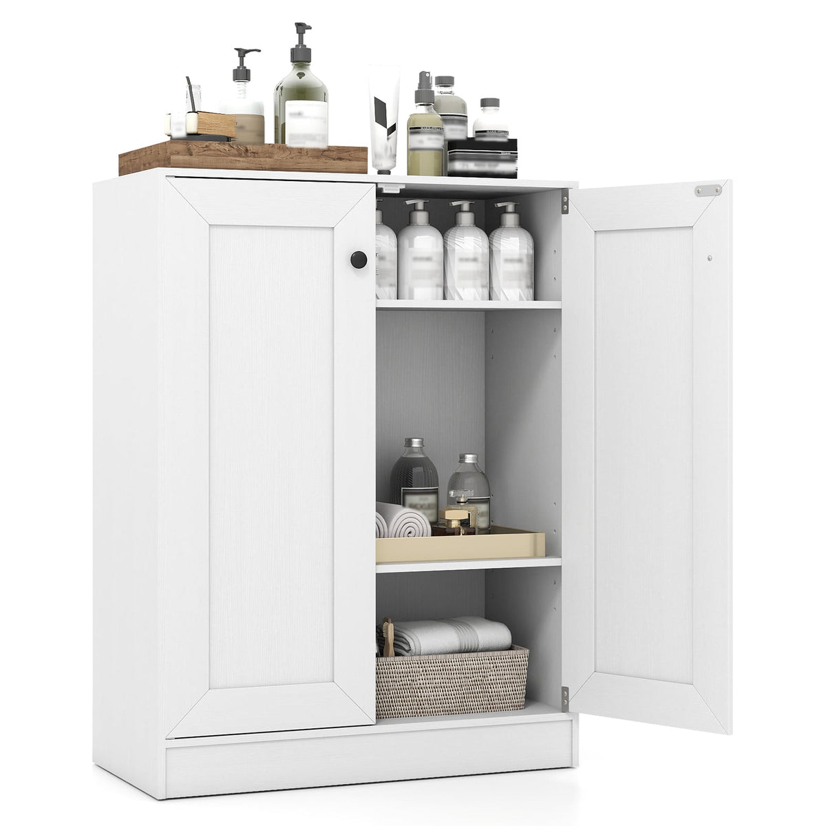 Double Door Storage Cabinet Wooden Sideboard Freestanding Kitchen Cupboard with Doors-White