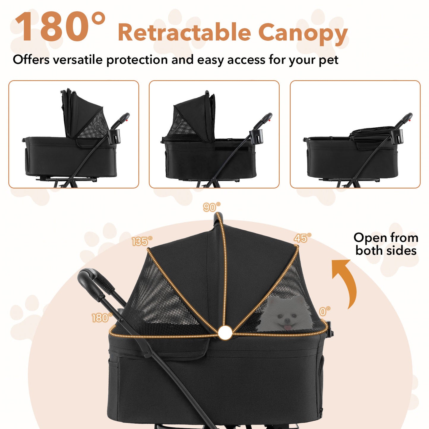 Double Pet Stroller 3 in 1 Foldable with 2 Detachable Carriers Car Seats-Black
