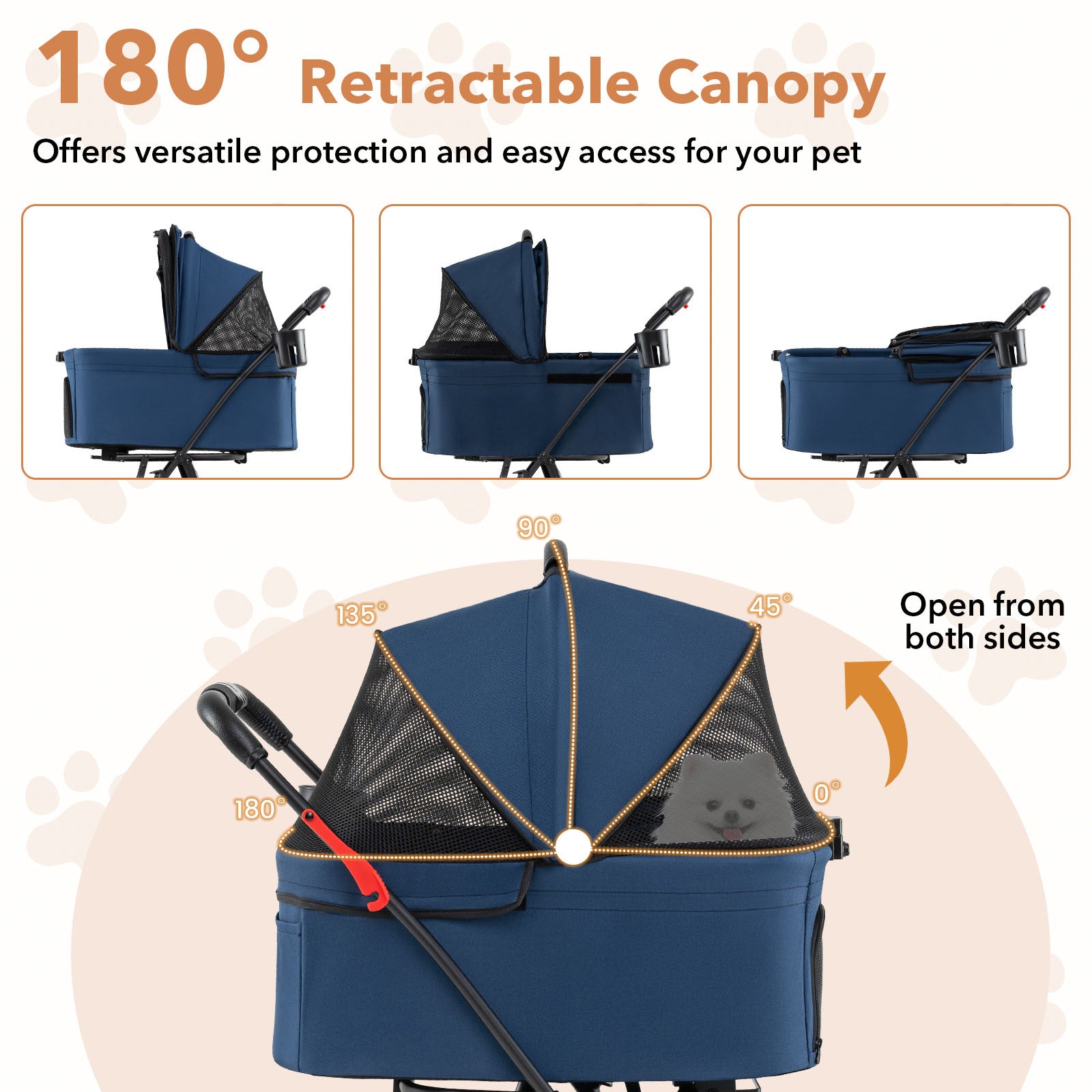Double Pet Stroller 3 in 1 Foldable with 2 Detachable Carriers Car Seats-Blue